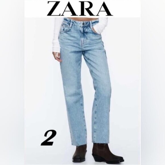 NWOT - Zara, Women's High Rise Straight Leg Jeans - Light Blue. Size: 2 (US). - Picture 1 of 14